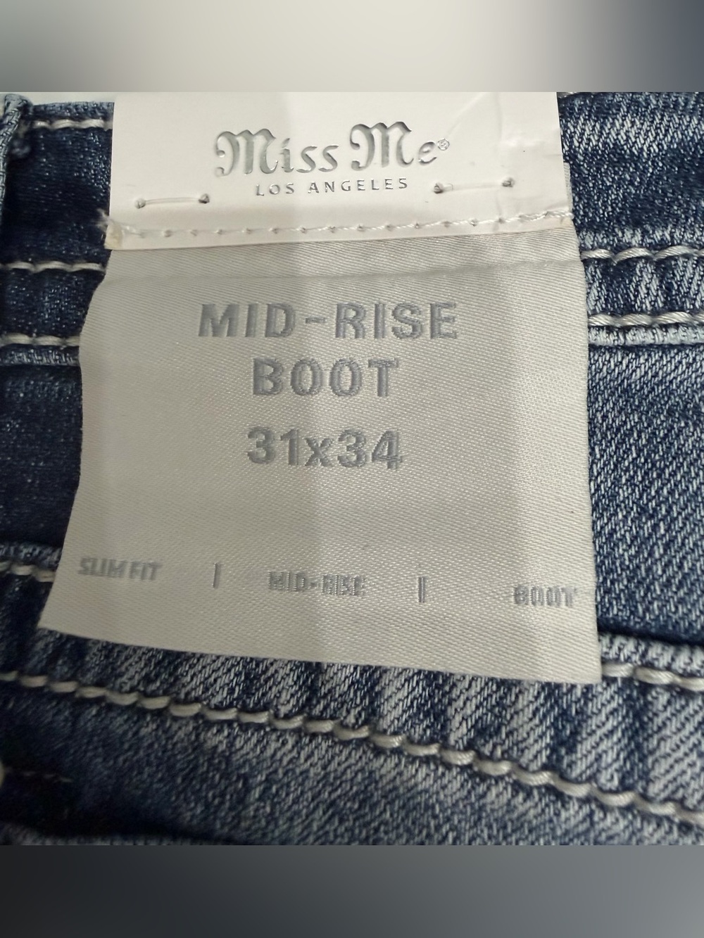 Miss Me Women’s Mid Rise Boot Cut  Blue Wash Jeans Size 31x34 NWT - Picture 5 of 6